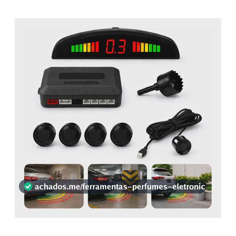 Kit Sensor De Estacionamento Preto 22mm Universal Ré Buzzer Preto