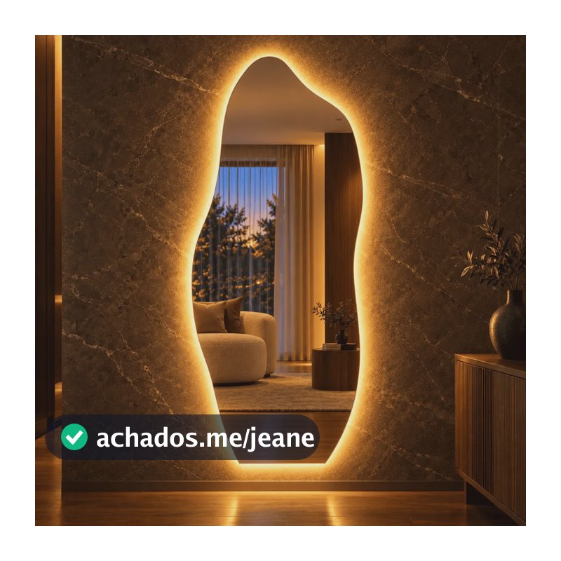 Espelho Orgânico Corpo Inteiro Led Quente Grande Decorativo FORM Lapidado Luxo Parede Quarto Sala Banheiro - BRILLARE