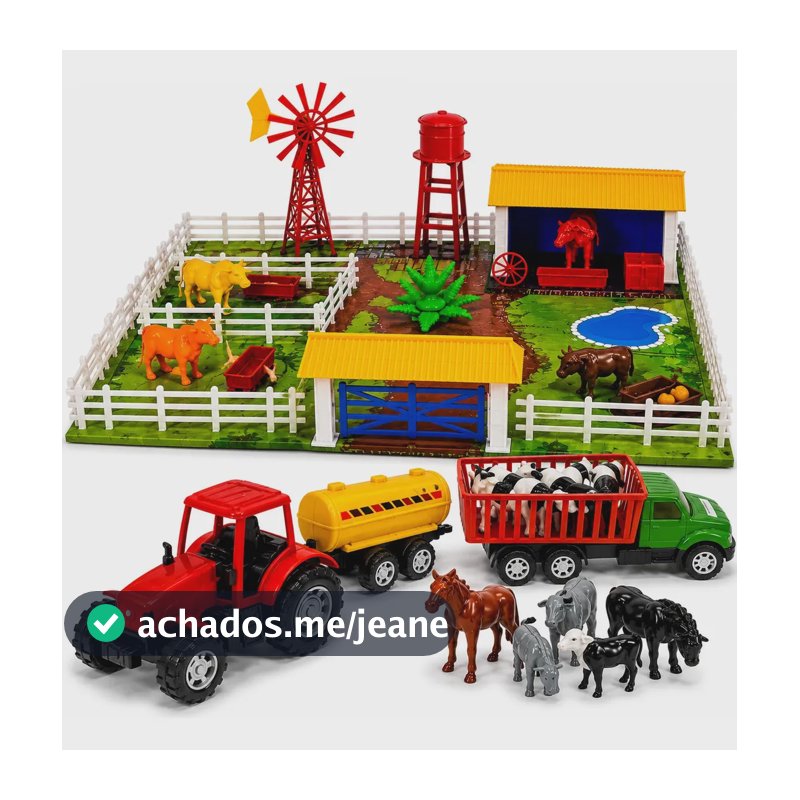 Kit Fazendinha Completa Trator Caminhão Boiadeiro Animais Colorido