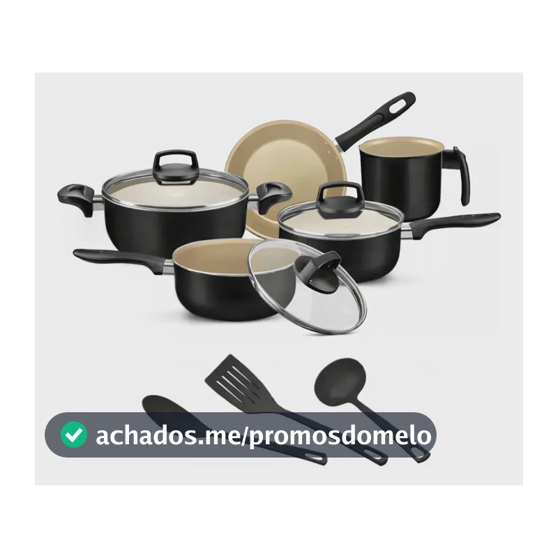 Jogo De Panelas 8 Peças Teflon Antiaderente C Tampa De Vidro Cor Preto/bege Alumínio Imperial Elegant