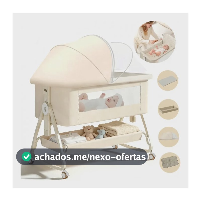 Berço Bebe Portatil Retratil Acoplado Moise Balango Compacto Portátil Bege