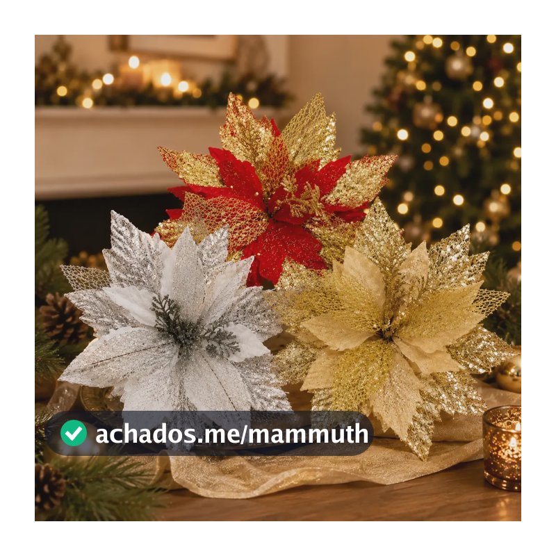 12 Flores Arvore De Natal Enfeites Decoração Flor Artificial Vermelho Flor De Luxo Artificial Com Glitter Enfeite De Natal Premium Para Pendurar