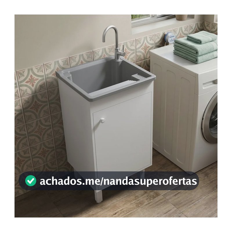 Tanque De Lavar Roupa Com Gabinete | Kit Com Tanque 26l Plástico Cinza, Válvula E Sifão| Armário Para Área De Serviço 100% Mdf Entregue Montado | Ótimo Custo-benefício E Praticidade Para O Dia A Dia