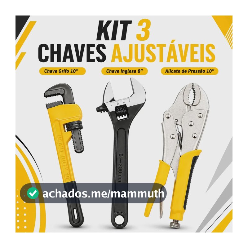 Kit Jogo Ferramentas Alicate Pressão Chave Inglesa Grifo Ajustável ferramentas Profissional 3 Peças Aço