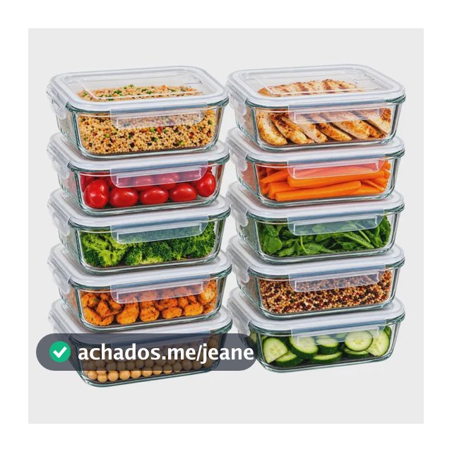 Kit 10 Potes Herméticos de Vidro 1050ml com Tampa e Válvula Flashgoods para Marmita, Alimentos e Organização de Cozinha
