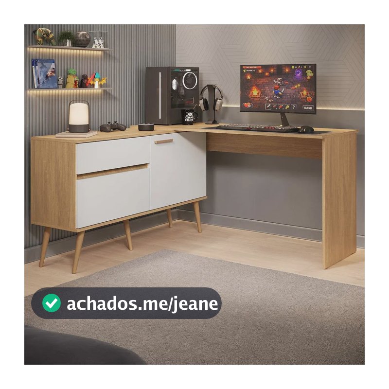 Mesa Gamer em L para Computador 2 Portas 1 Gaveta Arena Multimóveis MP6050