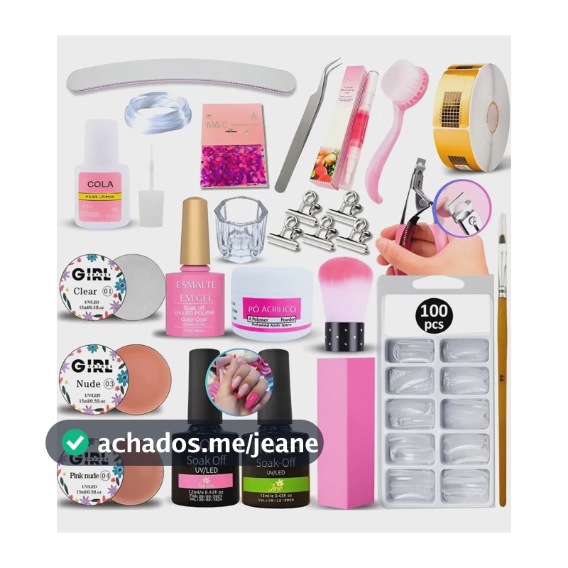 Kit De Alongamento Unha Gel Completo Acrigel Fibra Manicure Cores Variadas