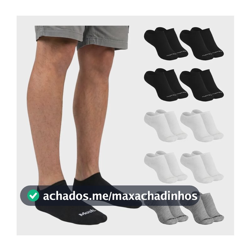Kit 10 Pares Meia Invisível Soquete Algodão Confortável Mash G ( 39 A 44 ) 4 Preto - 2 Cinza - 4 Branco Meia Invisível Meia Cano... Meia Masculina Meia Feminina Meia Algodão