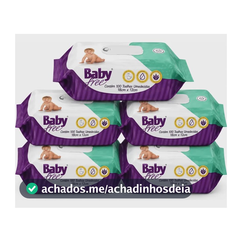 Lenços/toalhas Umedecidos Baby Free 500un Hipoalergênico Kit 5 Pacotes