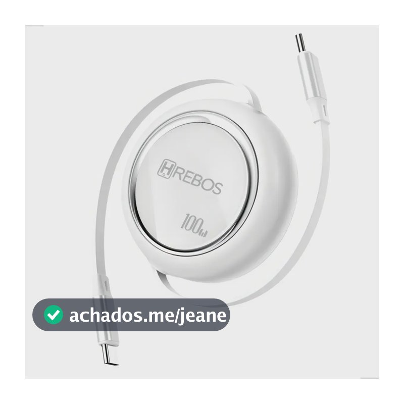 Cabo Turbo Usb C Retratil Hrebos Fast Vortex Mini 100w 1m Cor Branco