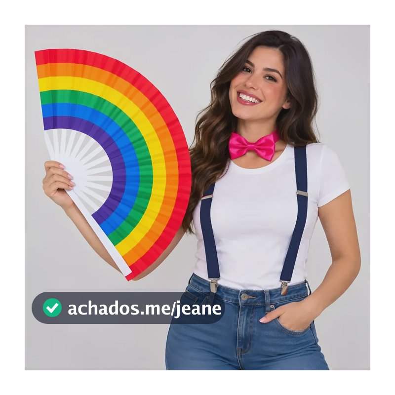 Leque Colorido De Mão Arco-íris Grande Gravata E Suspensório Colorido Leque