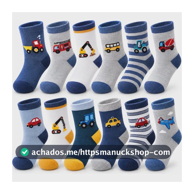 Kit 12 Pares Meia Infantil Premium Cano Alto 0 A 10 Anos Sortidas Azul/masculino 4-6 Anos