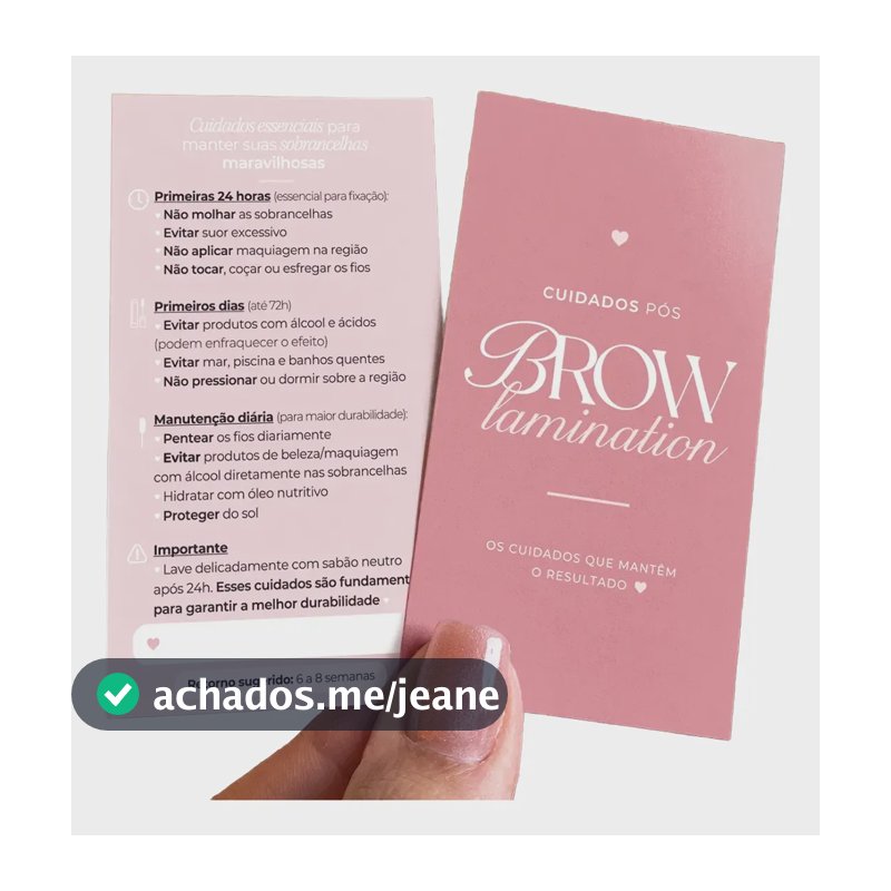 100 Cartões Cuidados Brow Lamination Tag Sobrancelha