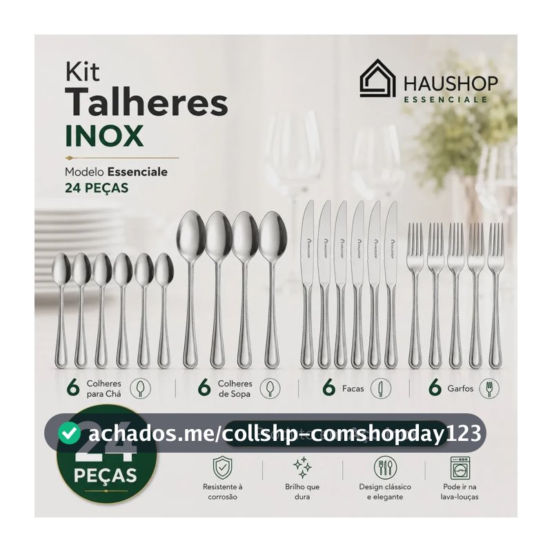 Faqueiro Inox 24 Peças Essenciale Haushop Jogo De Talheres Conjunto Mesa Posta Premium Resistente