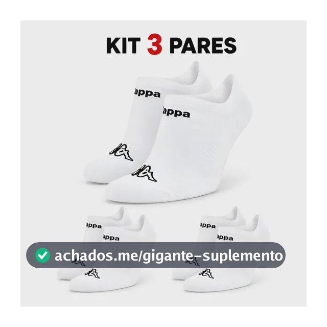 Kit 3 Pares Meias Kappa Sapatilha Soquete Invisível Original Branco 34-38