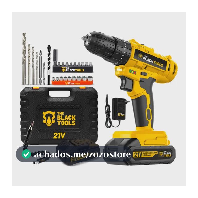 Parafusadeira Furadeira De Impacto A Bateria 21V 3/8” Bivolt 1400 Rpm Com Acessórios E Maleta TB-21PZW The Black Tools