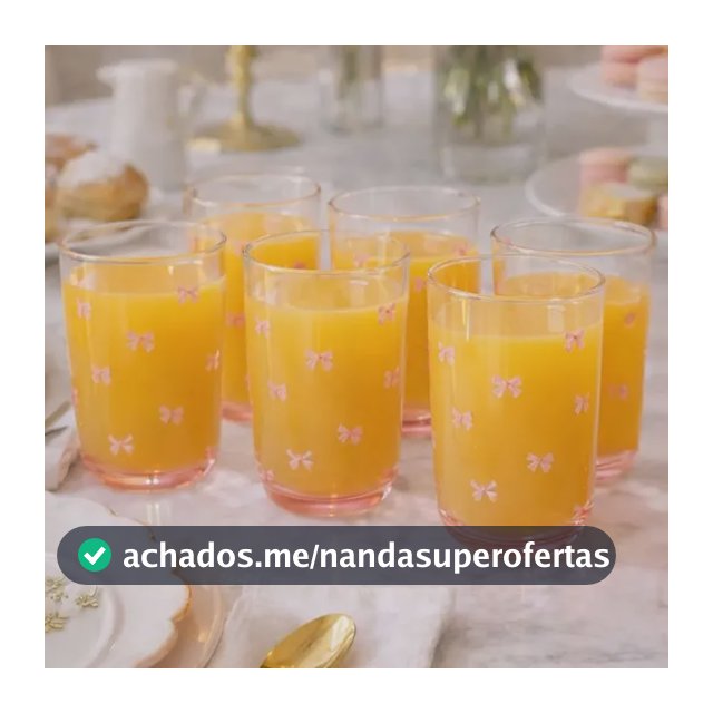 Cj 6 Copos De Vidro Lacinho Rosa 500ml Delicada - Vencedor