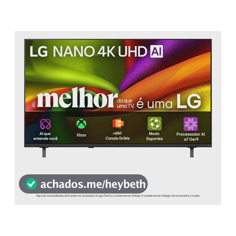 Smart TV 4K 65" LG NANO UHD AI NU850 2026 Processador α7 Ger9 HDR10 Xbox Bluetooth Wi-Fi AI Search Google Gemini webOS 26 - 65NU850BPSA
