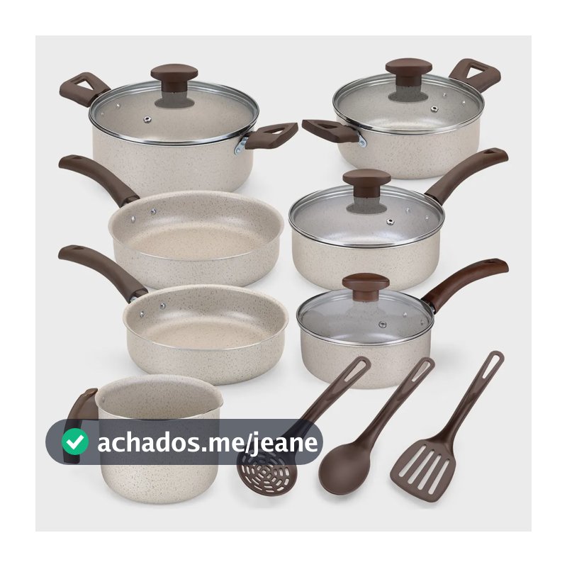 Jogo De Panelas  10 Peças Antiaderente Teflon Creme Baunilha