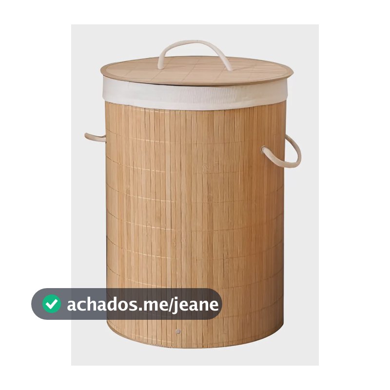 Cesto Bambu Ecológico Roupas Banheiro Lavanderia Multiuso Bege Redondo