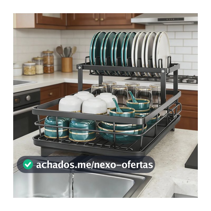 Escorredor de Louças Rack 2 Andares Preto com Bandeja Coletora Organizador de Pia Cozinha Mix Home Center