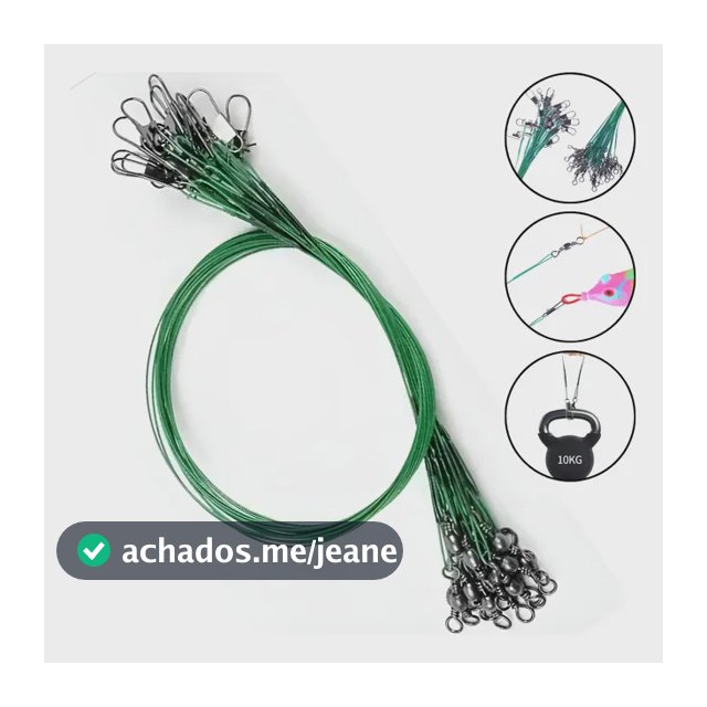 Chicote Pesca Kit 10 Cabo Aço Com Snap Encastoado Girador