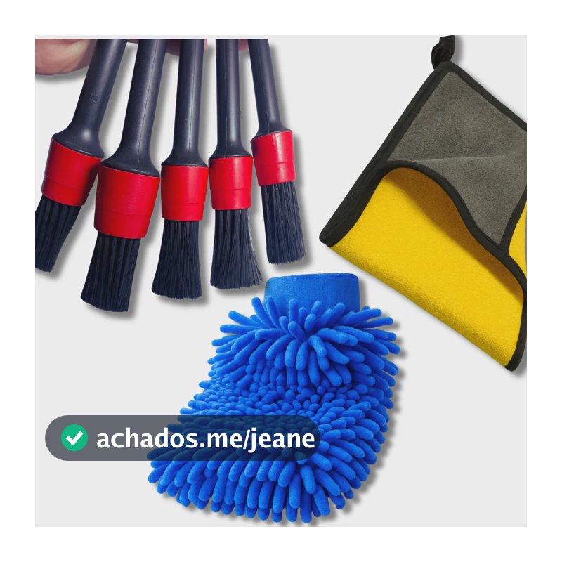 Kit Limpeza Automotiva Pincéis Luva E Flanela Microfibra
