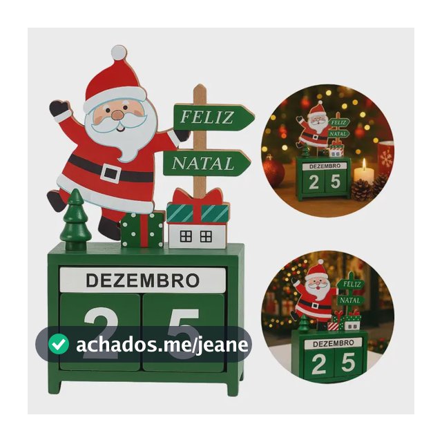 Calendário Natalino Madeira Papai Noel Enfeite Natal Verde E Vermelho Natalino