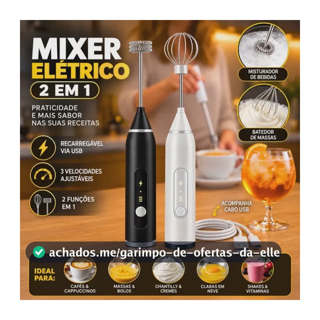 Mini Mixer Misturador De Bebidas Elétrico 2 Em 1 Portátil Recarregável Mexedor De Ovos Leite Whey Café Espuma Shake Drinks Capuccino Suco Blackbom