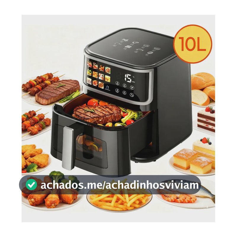 Air Fryer PATBRELA 10L Digital com Painel LED e 12 Programas, Para Família
