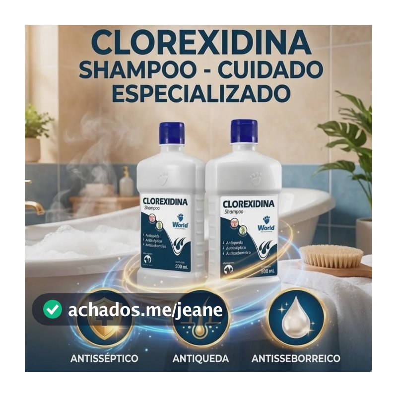 Kit 2 Shampoo Clorexidina World Antisséptico Cães/Gato 500ml
