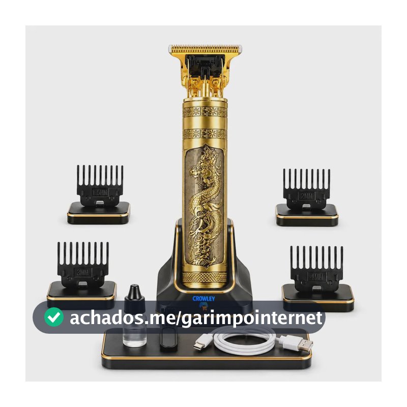 Maquina Maquininha Dragao Acabamento Cortar Cabelo Aparador Barba Pelos Elétrica Sem Fio Recarregavel - Crowley