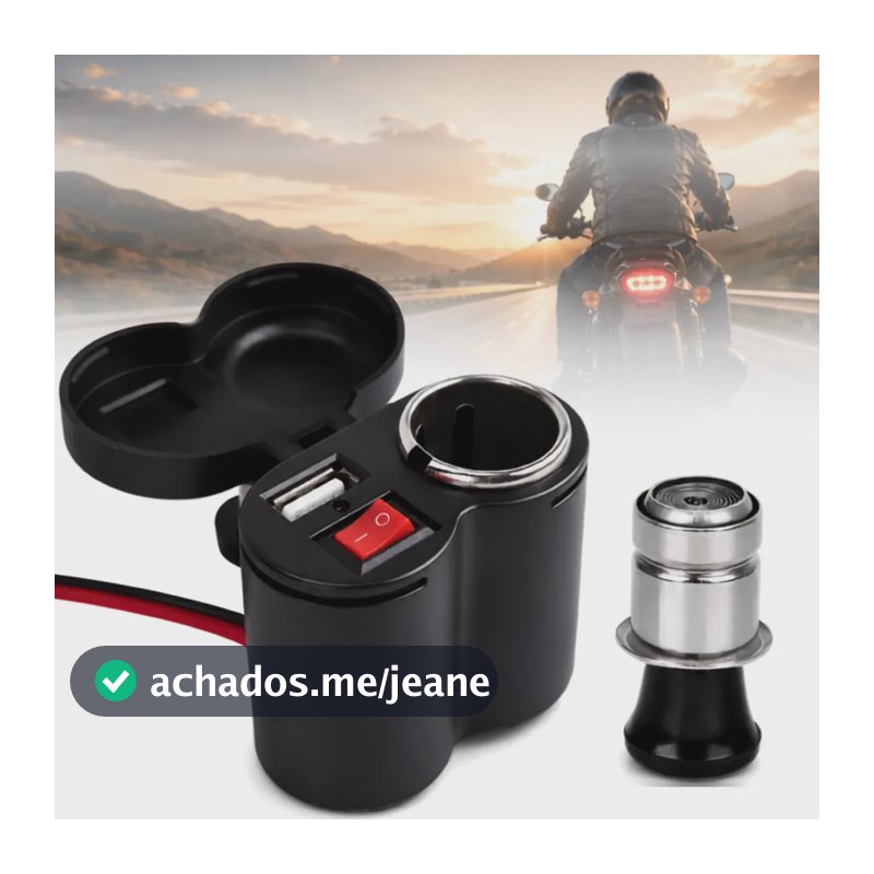 Carregador Celular Para Moto USB 12V + Tomada Acendedor Impermeável Com Tampa Botão Liga Desliga Suporte Guidão Carregamento Rápido Universal Para Motocicleta