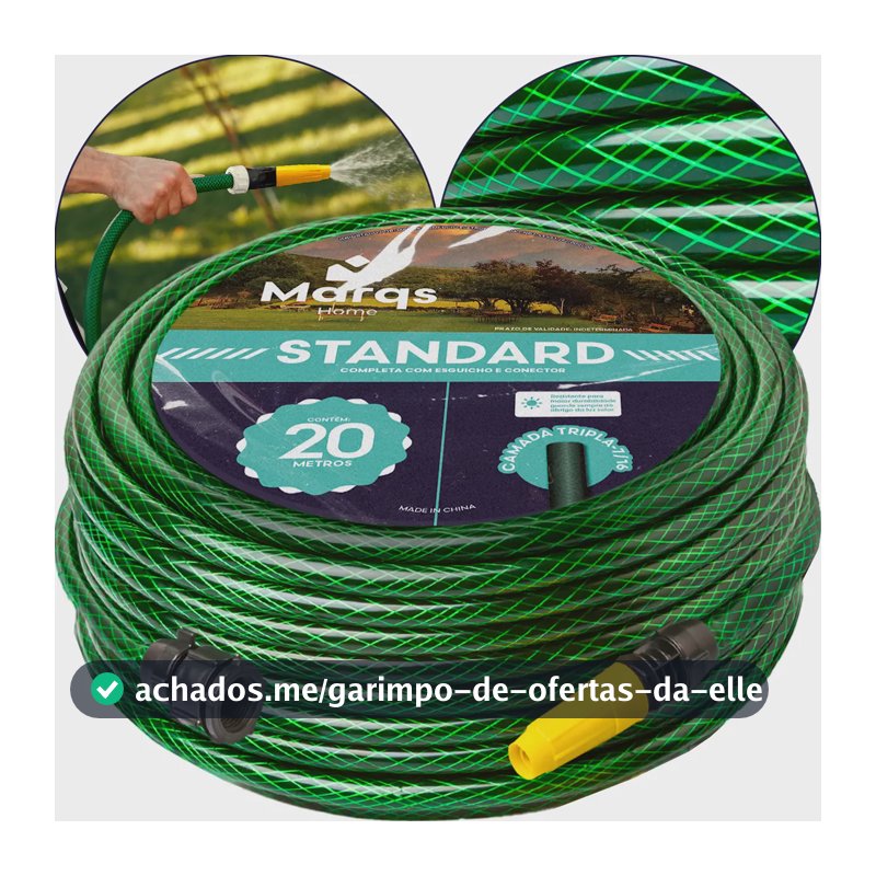 Mangueira Jardim 20m Metros Com Esguicho Trançada Reforçada Flexível 7/16 Anti Dobra Irrigação Quintal Poço Lavagem Durável Marqs Home