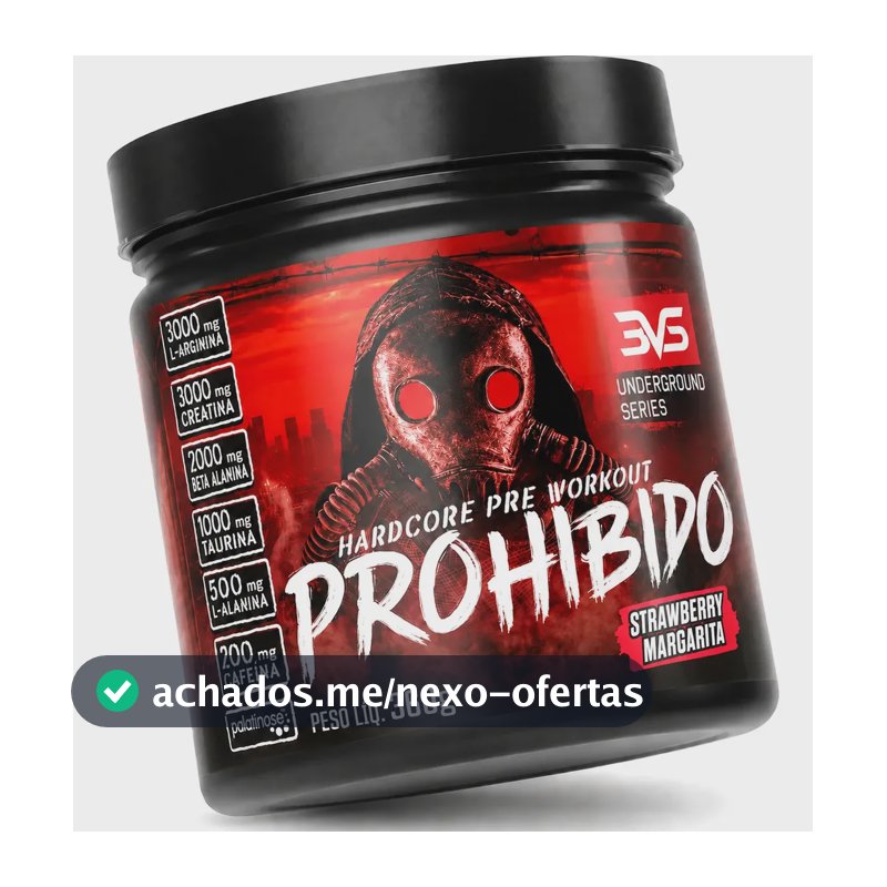 PRÉ TREINO PROHIBIDO 360g Sabor Morango (Strawberry Margarita) - Fórmula Avançada contendo Creatina, Beta Alanina, Taurina, L-tirosina, L-alanina, Cafeína, Arginina e Palatinose - Extra Forte