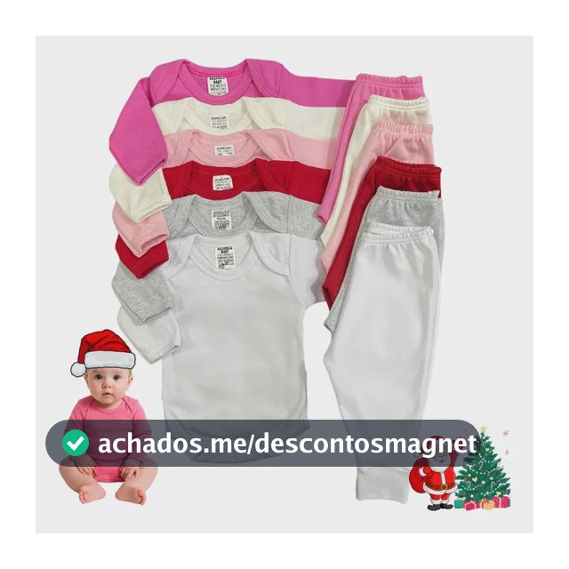 Kit 6 Peças Com Body Manga Longa E Mijão Liso Em Algodão