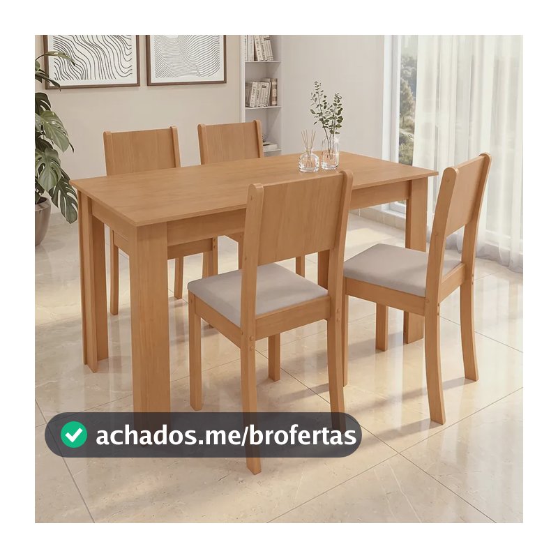 Conjunto Sala De Jantar Com 4 Cadeiras Grupo Lopas Easy Line Cor Amêndoa