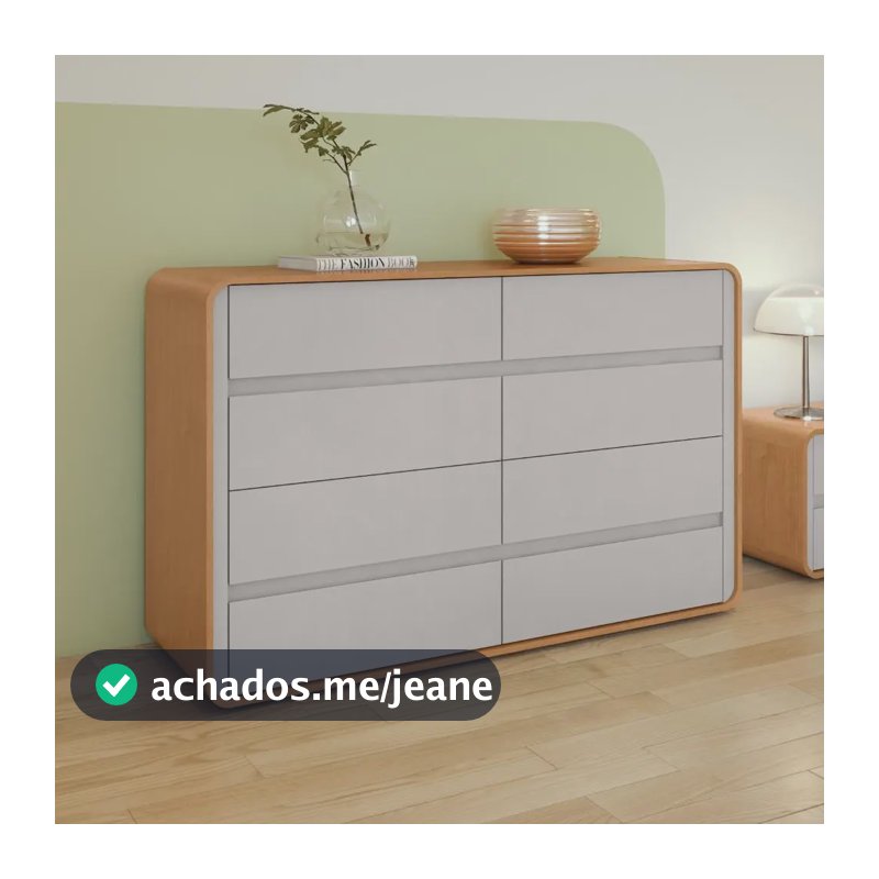 Cômoda Móveis Lopas Easy Like 8 Gavetas Amêndoa Clean/Off White