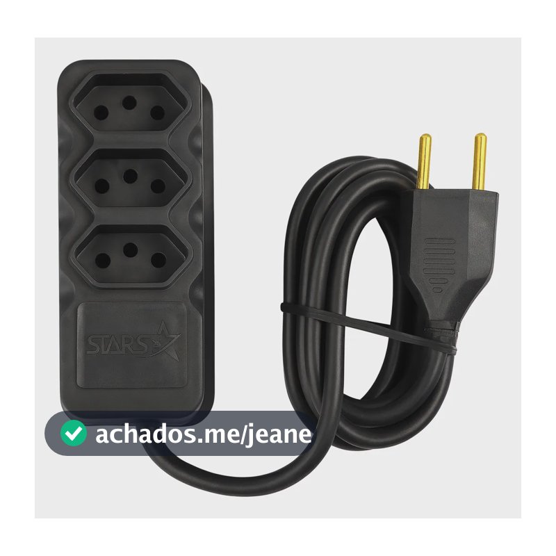 Extensão Elétrica 20a 3 Tomadas Bivolt Cabo Reforçado 3m Preto 127/220v