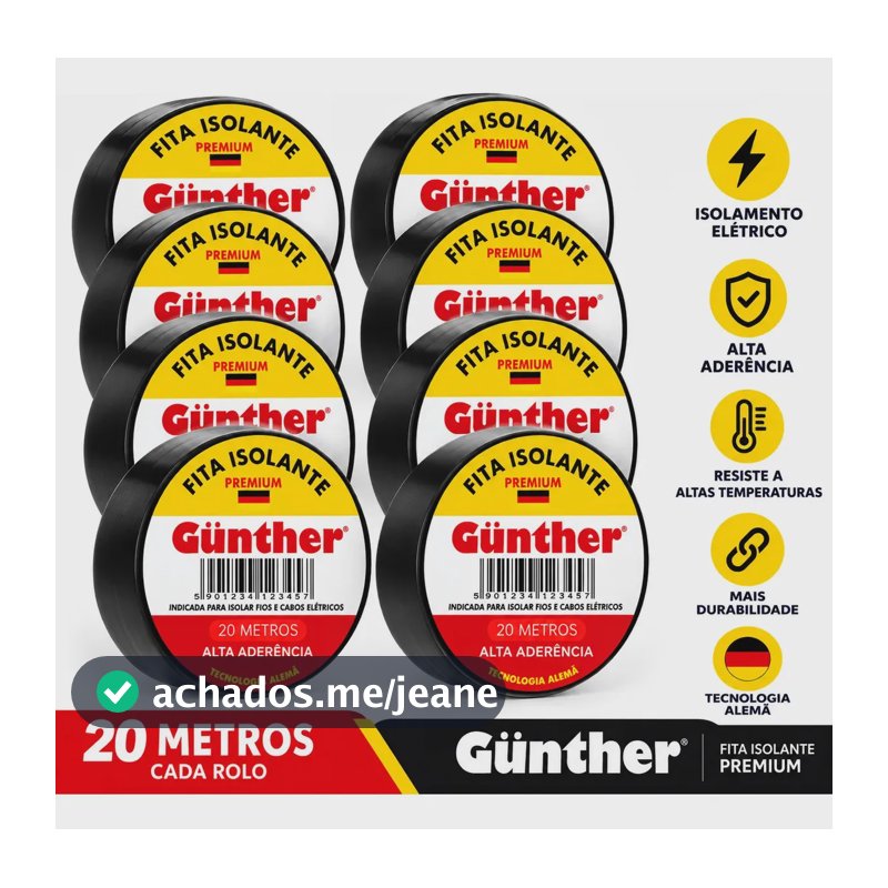 Kit Com 10un / Fitas Isolante Gunther Premium 18mm X 20mts Cor Preto Lisa