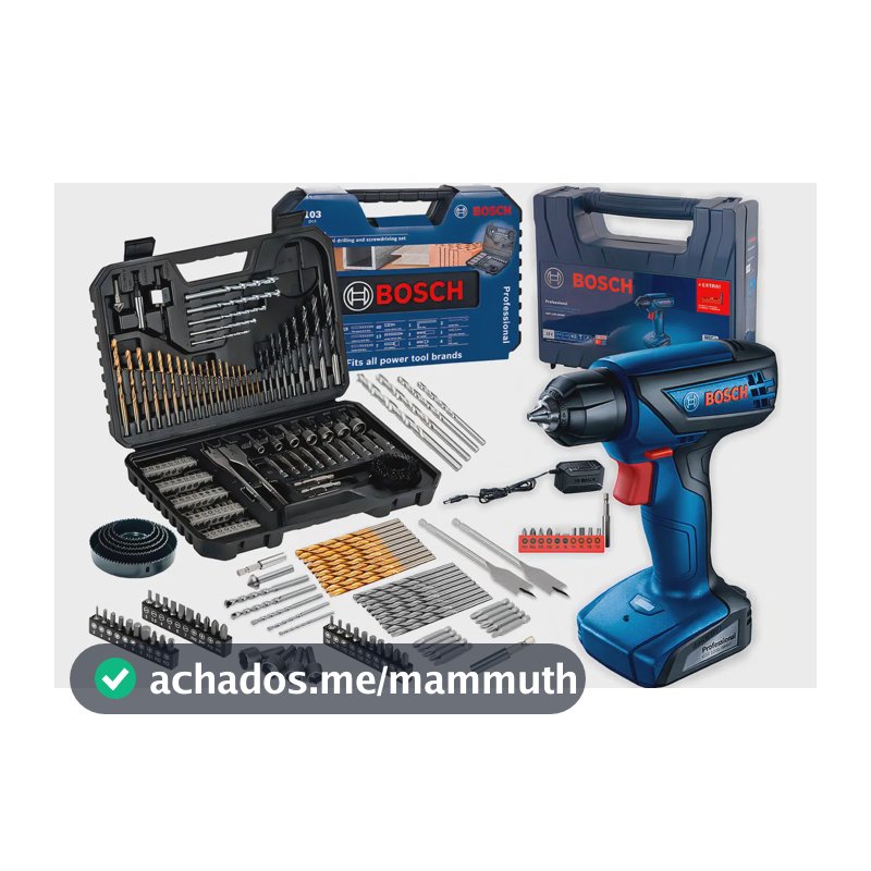 Furadeira Parafusadeira Sem Fio De 6mm Bosch Gsr 1000 Smart C/ Maleta + Jogo Kit Pontas Brocas 103 Peças Bosch