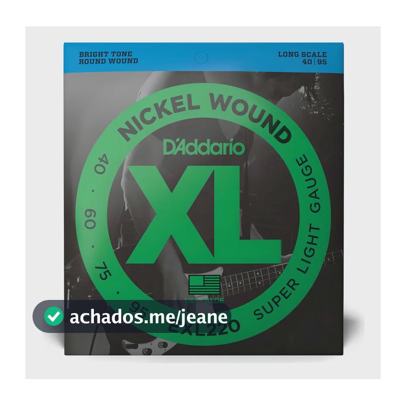 Encordoamento Baixo 4 Cordas DAddario EXL220 040 Super Light