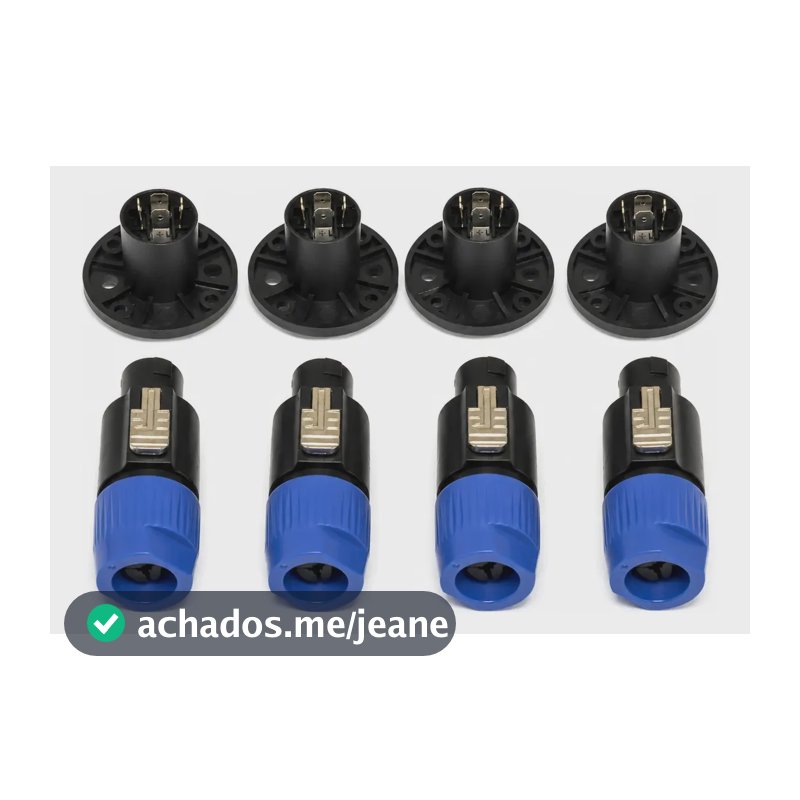 Kit Plug Speakon Bertô 4 Fêmea Painel (Terminal Retangular) + 4 Macho, 4 Polos Individuais (1+/1-/2+/2-), Ideal para Caixas de Som de 3 Vias com Tweeter e Corneta
