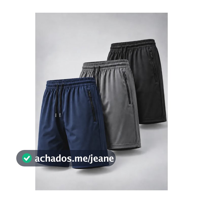 Short Masculino Bermuda Academia Leve Fitness Elástica 3 Pçs Azul/cinza/preta G