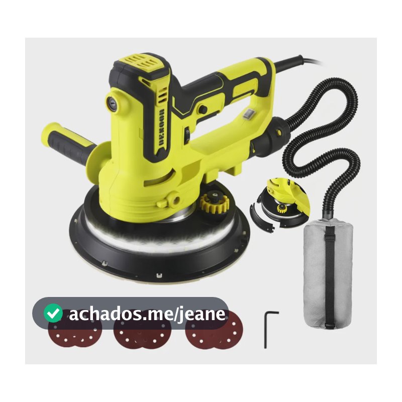 Lixadeira De Parede E Teto 1000w Profissional 6 Velocidades Base 360 Graus Com Led 6 Lixas Saco Coletor De Pó Desoon