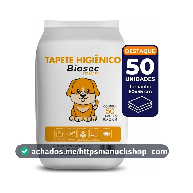 Tapete Higiênico para Cachorro 50 Unidades 60x55cm com Gel Absorvente Fralda Manta Pet Cão Com Fitas Adesivas Anti Odor Atrativo Canino