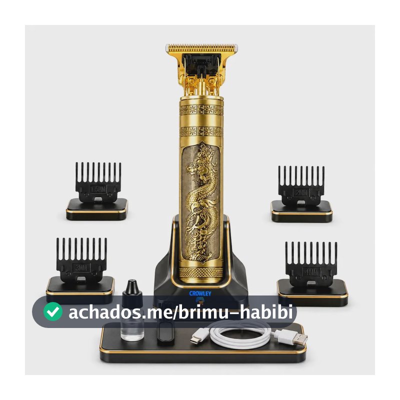 Maquina Maquininha Dragao Acabamento Cortar Cabelo Aparador Barba Pelos Elétrica Sem Fio Recarregavel - Crowley