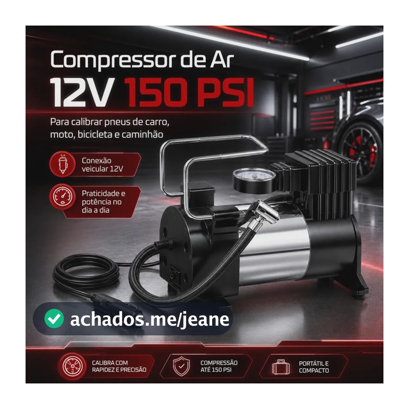 Compressor de Ar Portátil Digital UC68 150 PSI Preto Carro Moto Bike