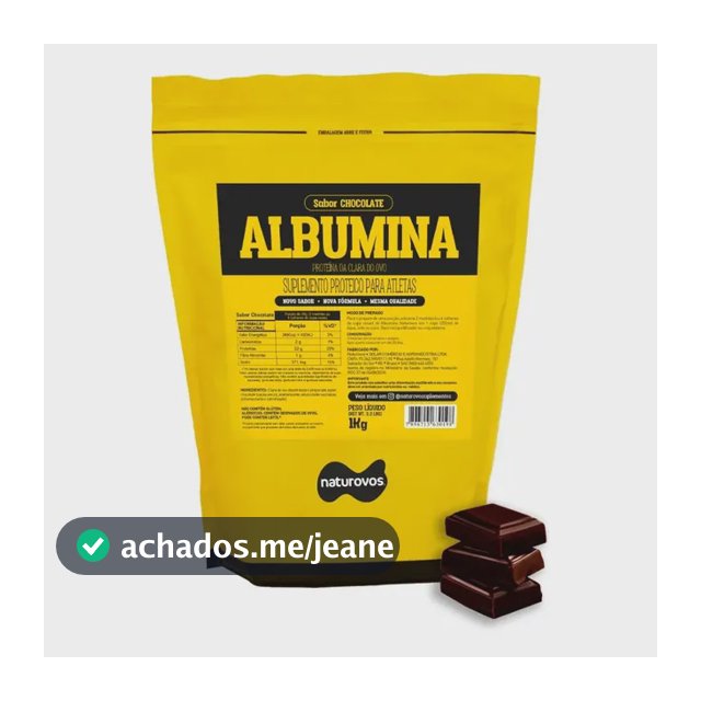 Albumina Naturovos Sabor Chocolate em Pó 1kg Refil Proteína