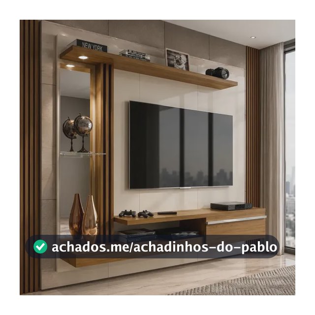 Painel Rack Sala Bechara Denver Para Tvs 55 Polegadas Com Espelho e Led Elétrico Design Moderno Elegante Cor Cinamomo Off White